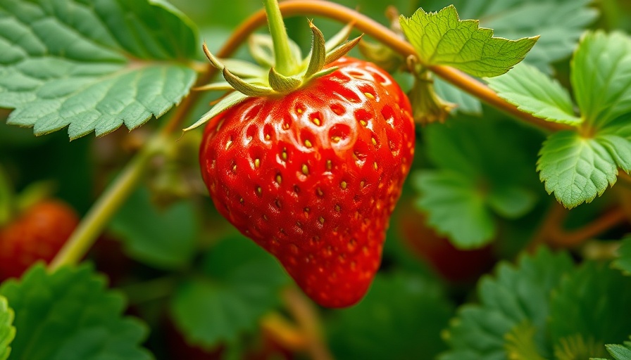 Close-up of vibrant strawberry plant in garden with $20 strawberries.