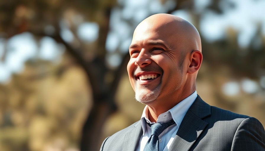 Professional portrait of a smiling man outdoors, quantum computing adoption.
