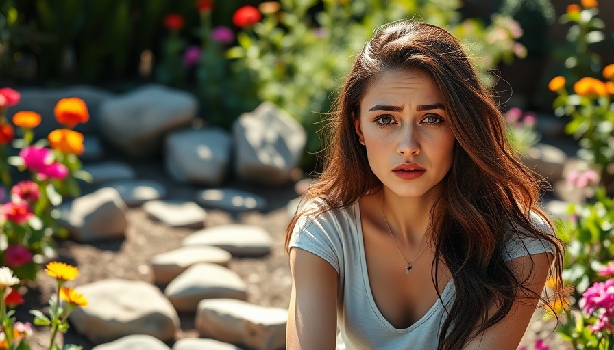 Hydraulic stress in plants garden problem, young woman concerned.