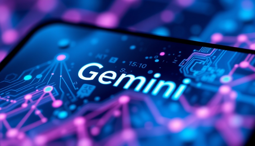 Smartphone with 'Gemini' logo in front of digital network background.