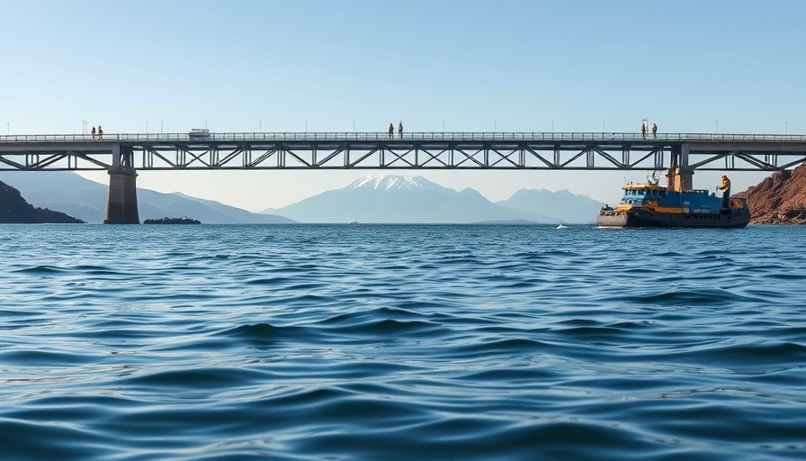 Search and rescue worker observes Kelowna bridge over water.