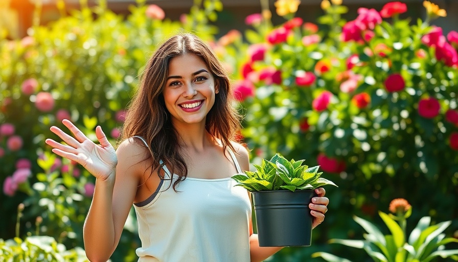 August gardening tips with happy woman in lush garden.