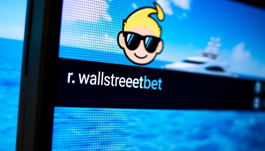 Screen with cartoon character and 'r/wallstreetbets' text, yacht background.
