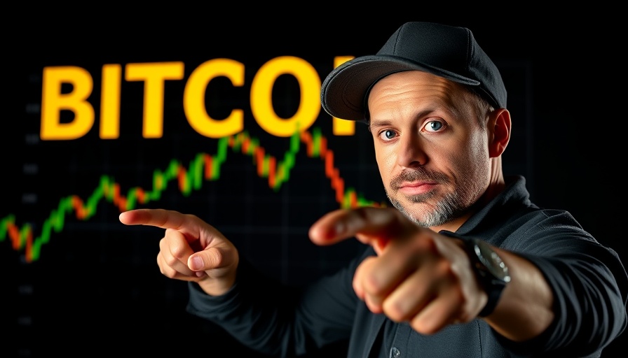 Bold graphic with Bitcoin price chart and focused man highlighting a critical zone.