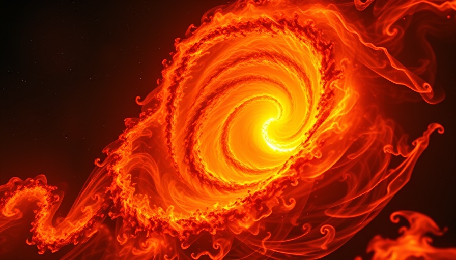 Exploding primordial black holes with fiery swirls in space.