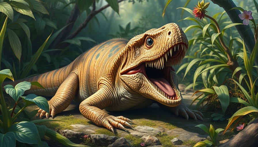 Breugnathair elgolensis depicted in prehistoric environment.