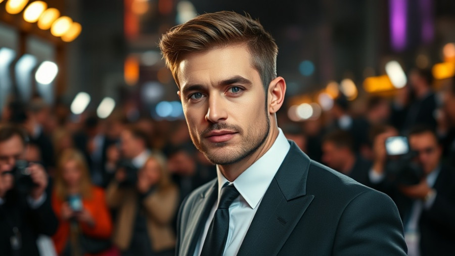 Well-dressed man on red carpet, cinematic photo.