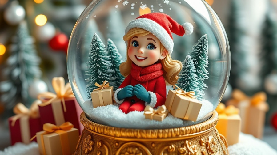 Mariah Carey Christmas merchandise festive snow globe with Santa-themed figure.