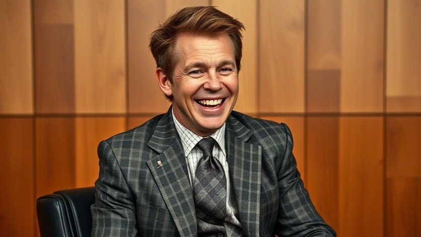 Wink Martindale in plaid suit, joyful in studio, celebrating TV icons and game show history.