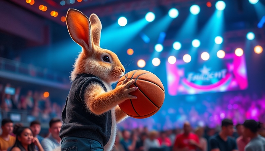 Rabbit plays basketball on America's Got Talent stage, entertaining audience.