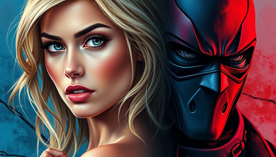 Intense composite of woman and vigilante, bold colors, painted style