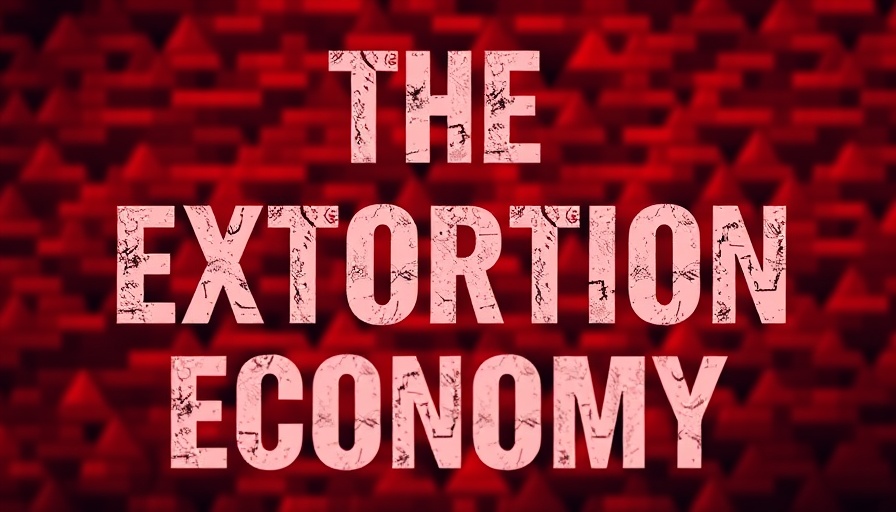 Headline 'The Extortion Economy' on blurred red text background