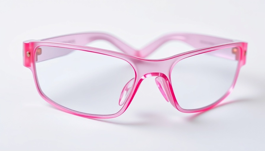 Stylish AI smart glasses with pink frames and black temples.