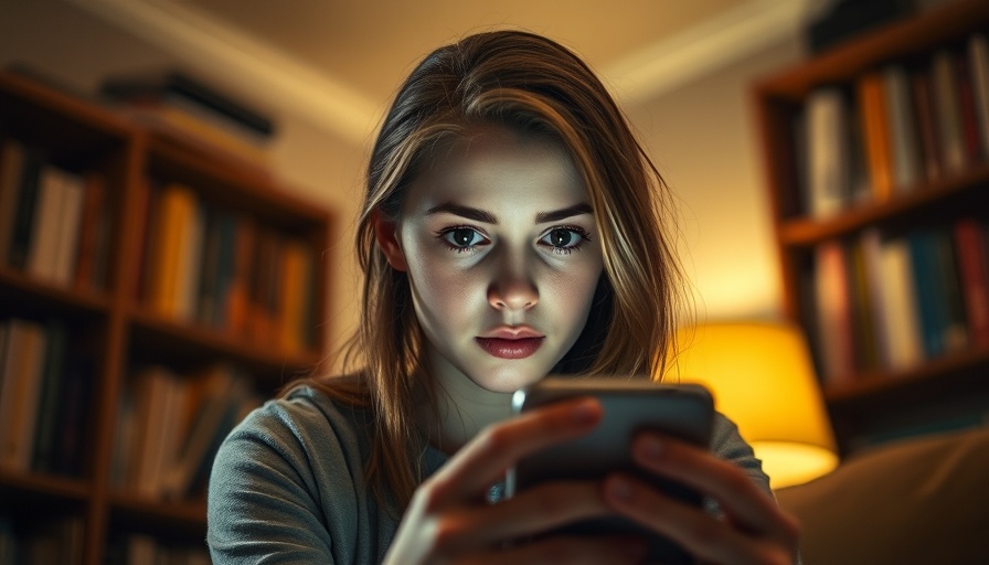 OpenAI Sora user focused on smartphone in a dim setting.