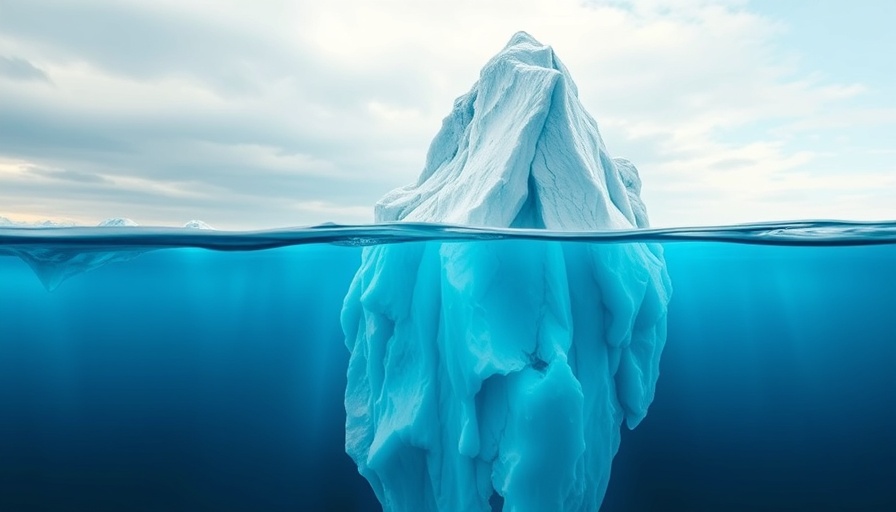 Conceptual iceberg illustrating Apple brand growth with business elements.