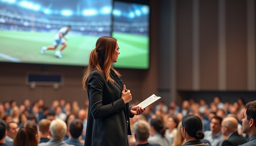 Confident speaker discussing social marketing on stage.