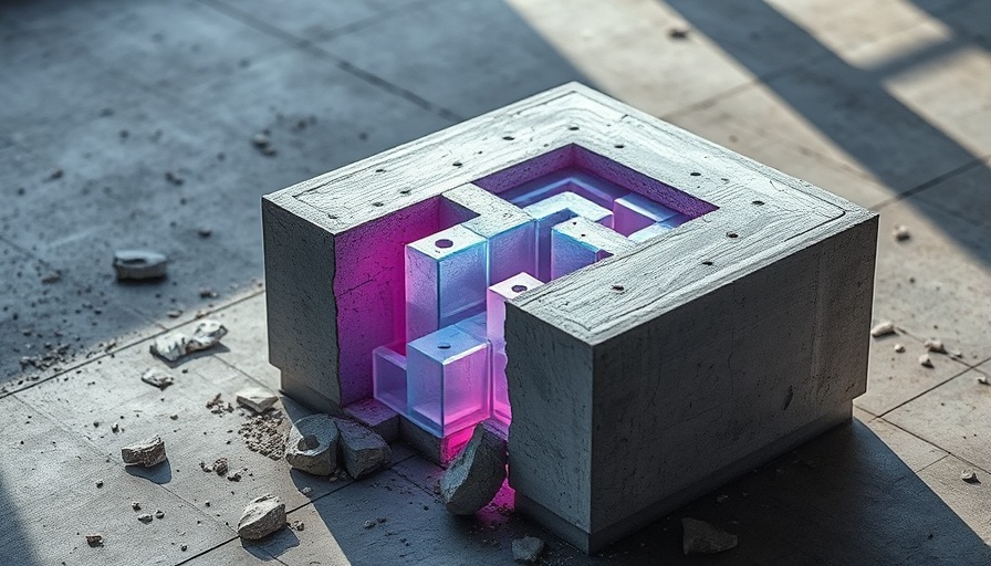 AI agents abstract maze with broken concrete and translucent paths