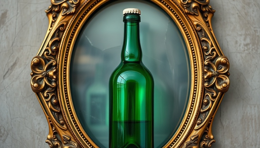 Green bottle in ornate frame highlighting brand authenticity