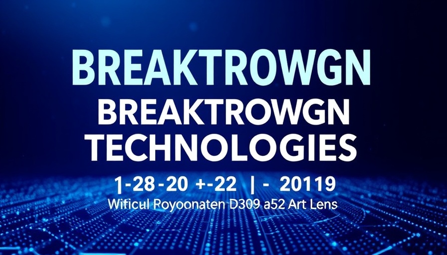 Event poster on breakthrough technologies with blue gradient background.