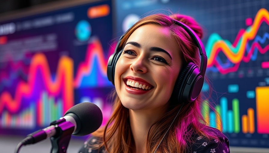 Vibrant podcast host with headphones, Hawk Tuah Podcast theme.