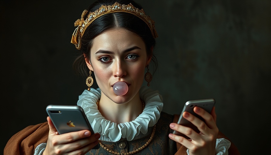 Renaissance woman with smartphone, thought leadership in modern art.