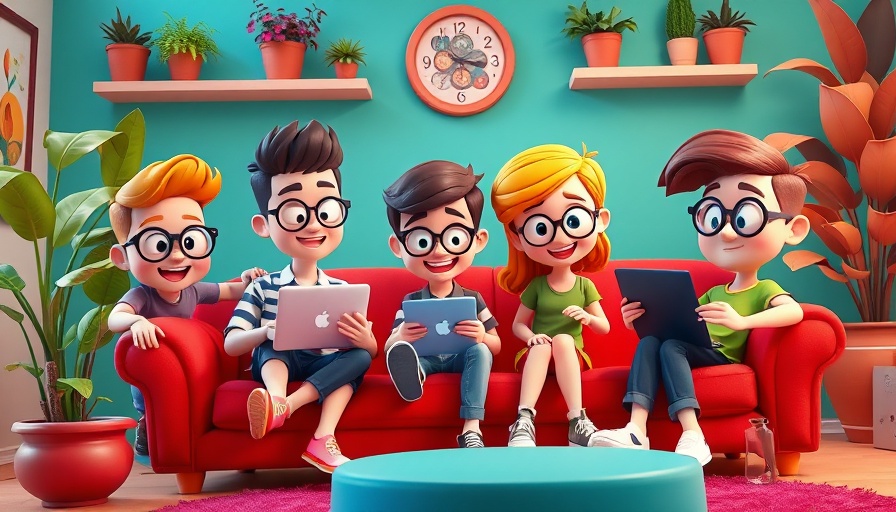 AI Agents: Animated characters multitasking on a colorful couch.