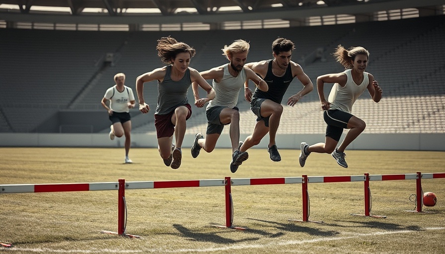 Athletic runners in vibrant flag colors, AI race concept.
