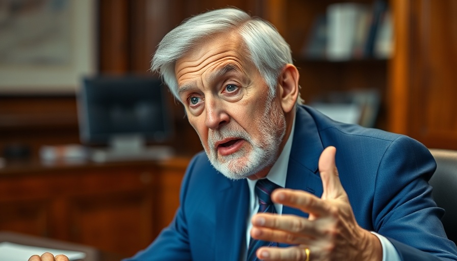 Elderly man in office discussing an important topic.