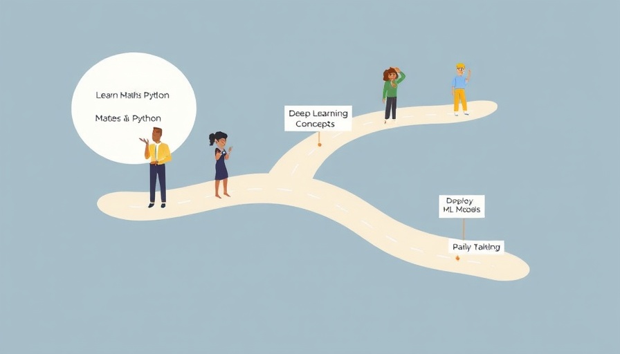 Machine Learning roadmap with cartoon figures and learning milestones in 2025.