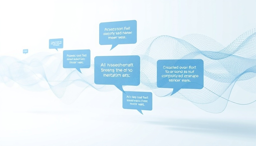 AI speech generation abstract design with waveforms and speech bubbles.