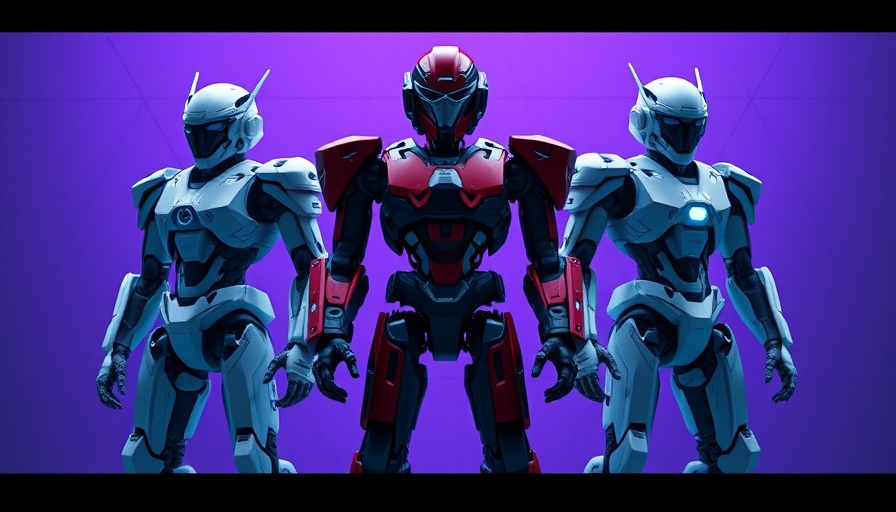Futuristic robots representing the future of robotics, geometric background.