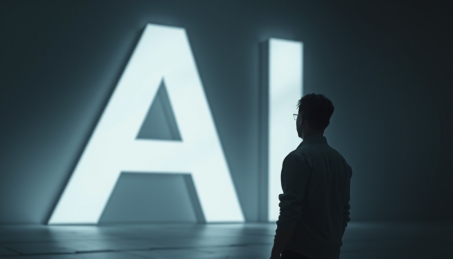 Person standing in shadows looking at illuminated 'AI' letters, AI literacy concept.