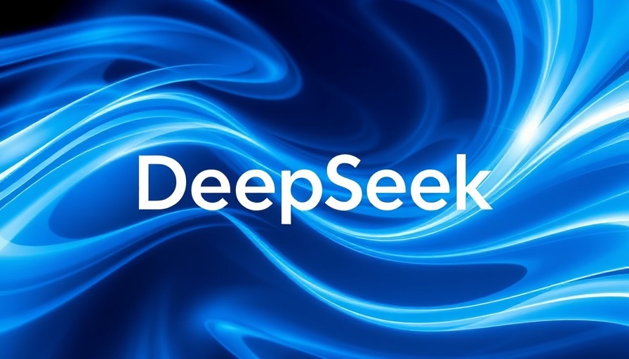Dynamic abstract design with DeepSeek logos in blue tones, AI model theme.