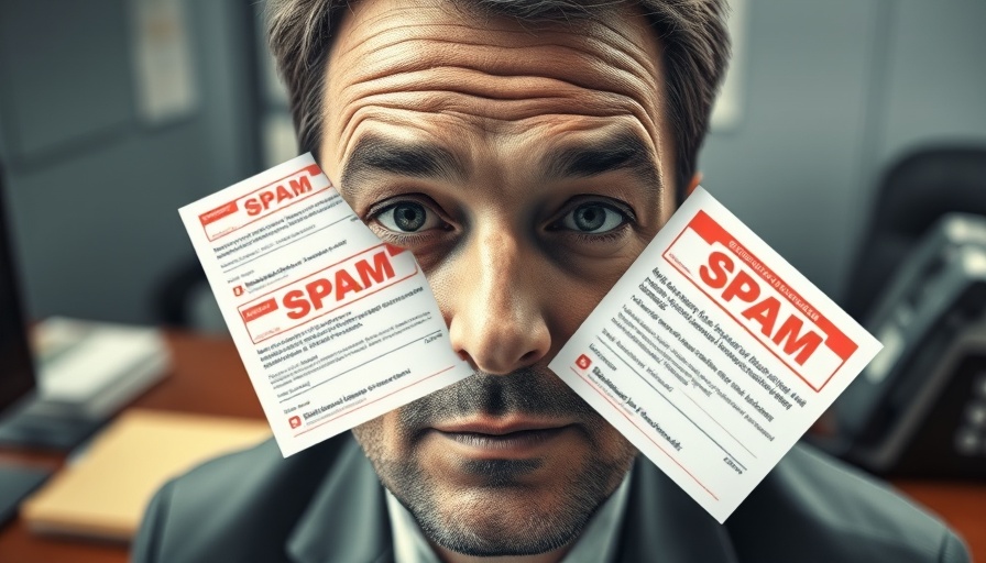 Composite image of spam papers in office overlaid on a man's face.