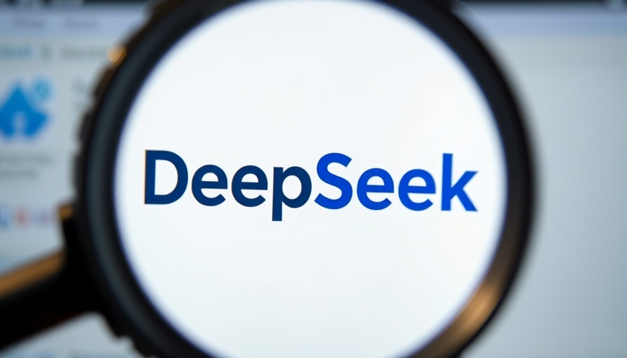 Close-up of DeepSeek logo with magnifying glass effect.