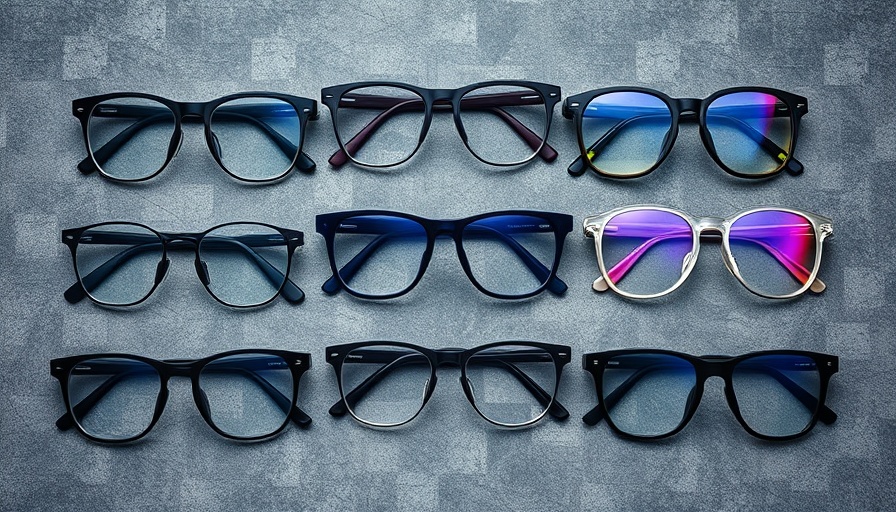 Futuristic smart glasses collection on textured background.
