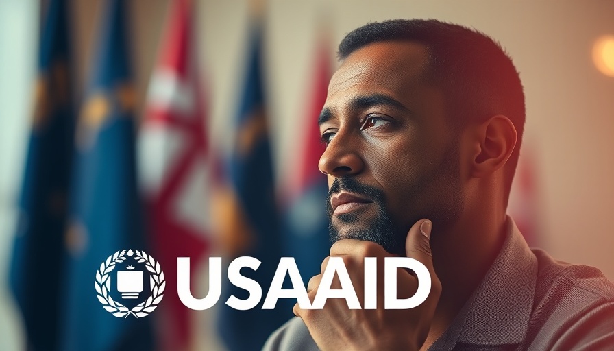 Artistic overlay of man and USAID logo, creative montage