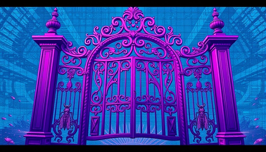 Futuristic illustration of a digital gate with AI crawlers beneath.