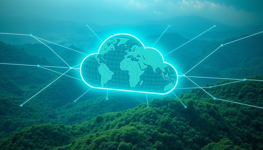 Futuristic cloud icon with globe, symbolizing AI sustainability.