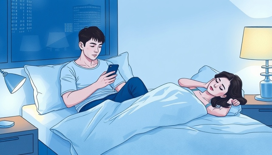 Illustration of couple in bed with differing moods, exploring AI and human intimacy.