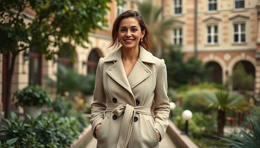 Stylish woman in urban garden with building backdrop, AI value alignment theme.