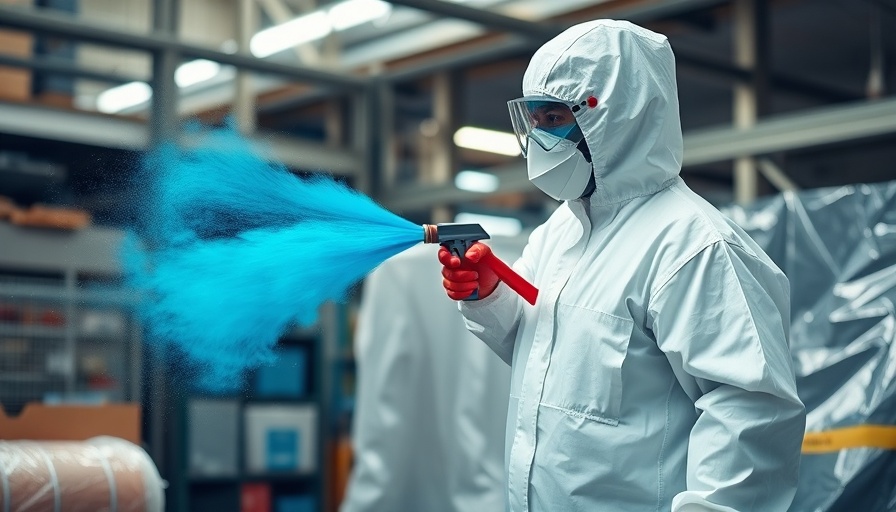 Person in a protective suit applying blue spray for cable theft prevention.