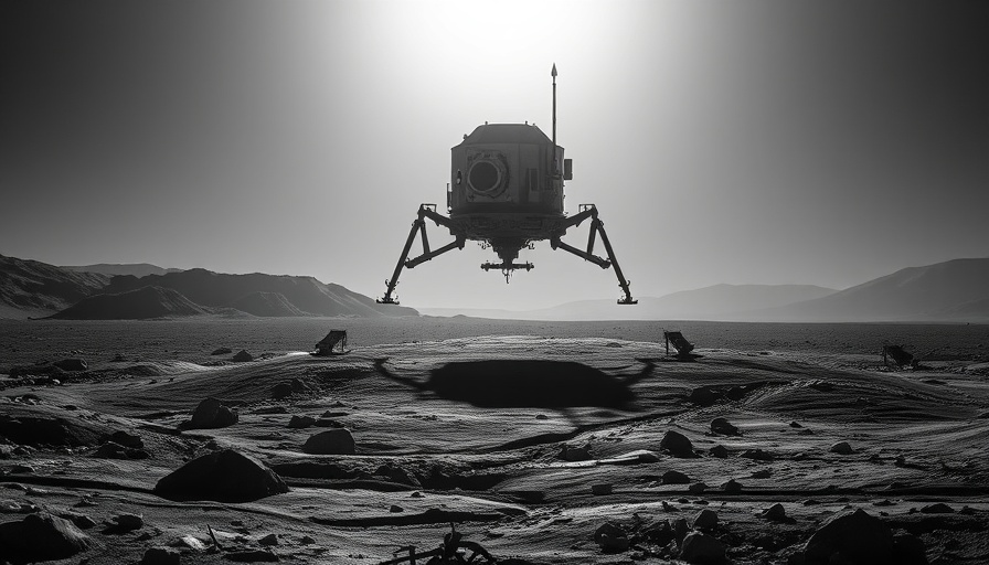 4G Technology on the Moon with lunar lander descending.