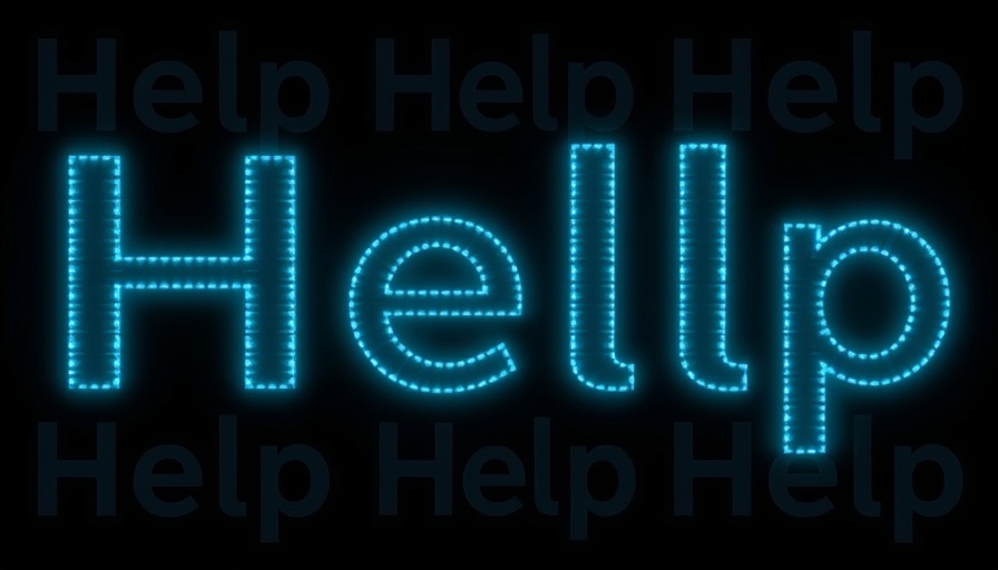 Luminous 'Help' text pattern on dark background, eye-catching neon glow.
