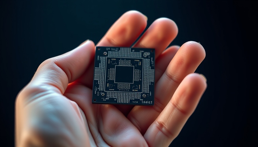 Close-up of a quantum computing chip held in a hand