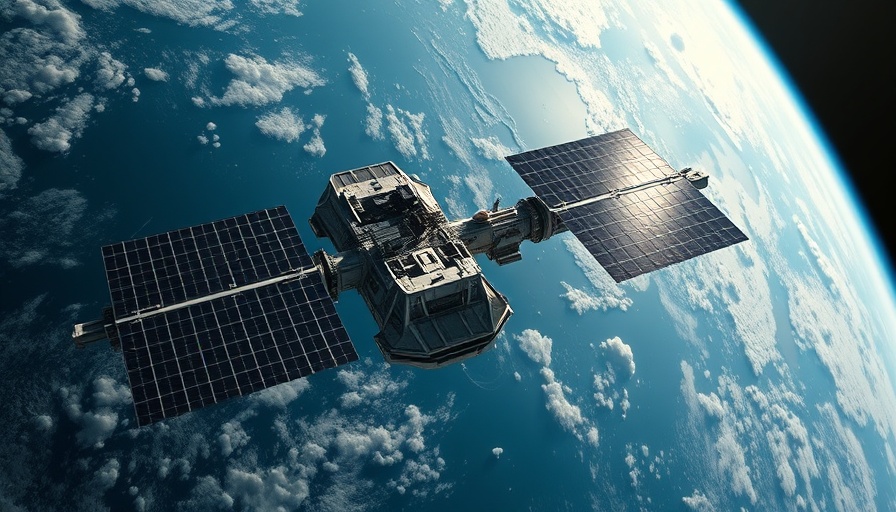 Space station concept for moving data centers to space, Earth view.