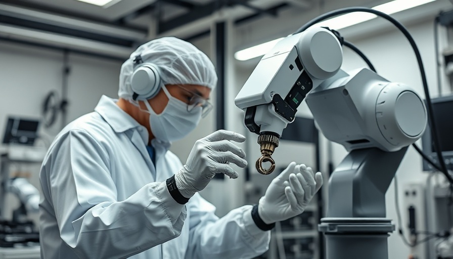 Technician using robotic arm for real-time feedback in a lab.