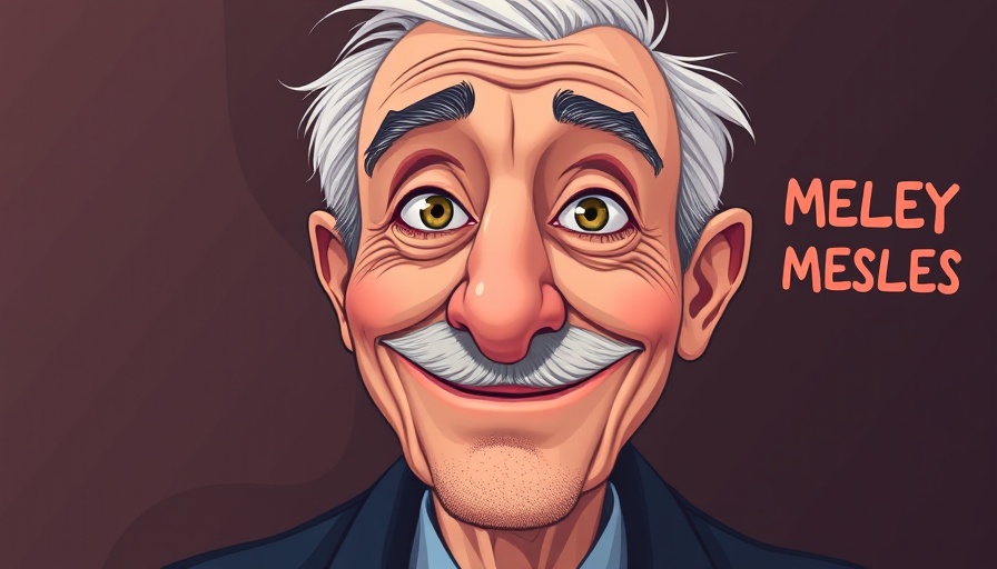 Exaggerated cartoon portrait discussing measles in humorous tone.