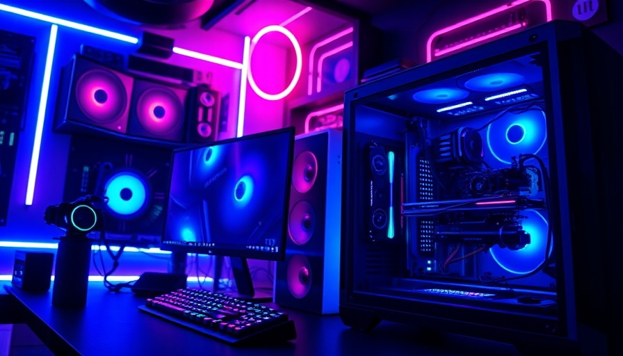 Futuristic gaming setup with RGB lighting, Transformers Library for AI theme.