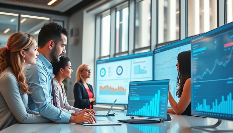 AI Tools for SEO workspace with digital analytics and diverse team.
